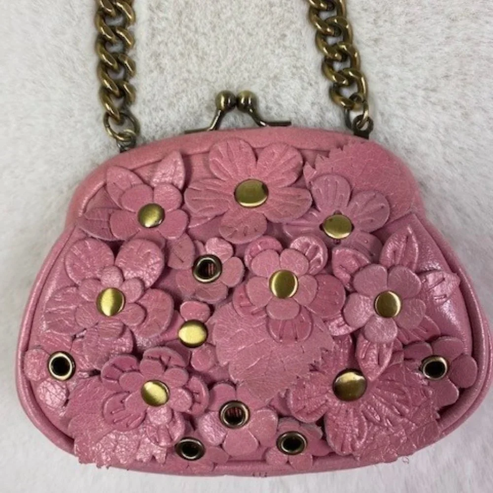 Isabella Fiore Pink Leather Chain Mini Bag w/Floral Appliques MSRP $158. - Picture 2 of 10